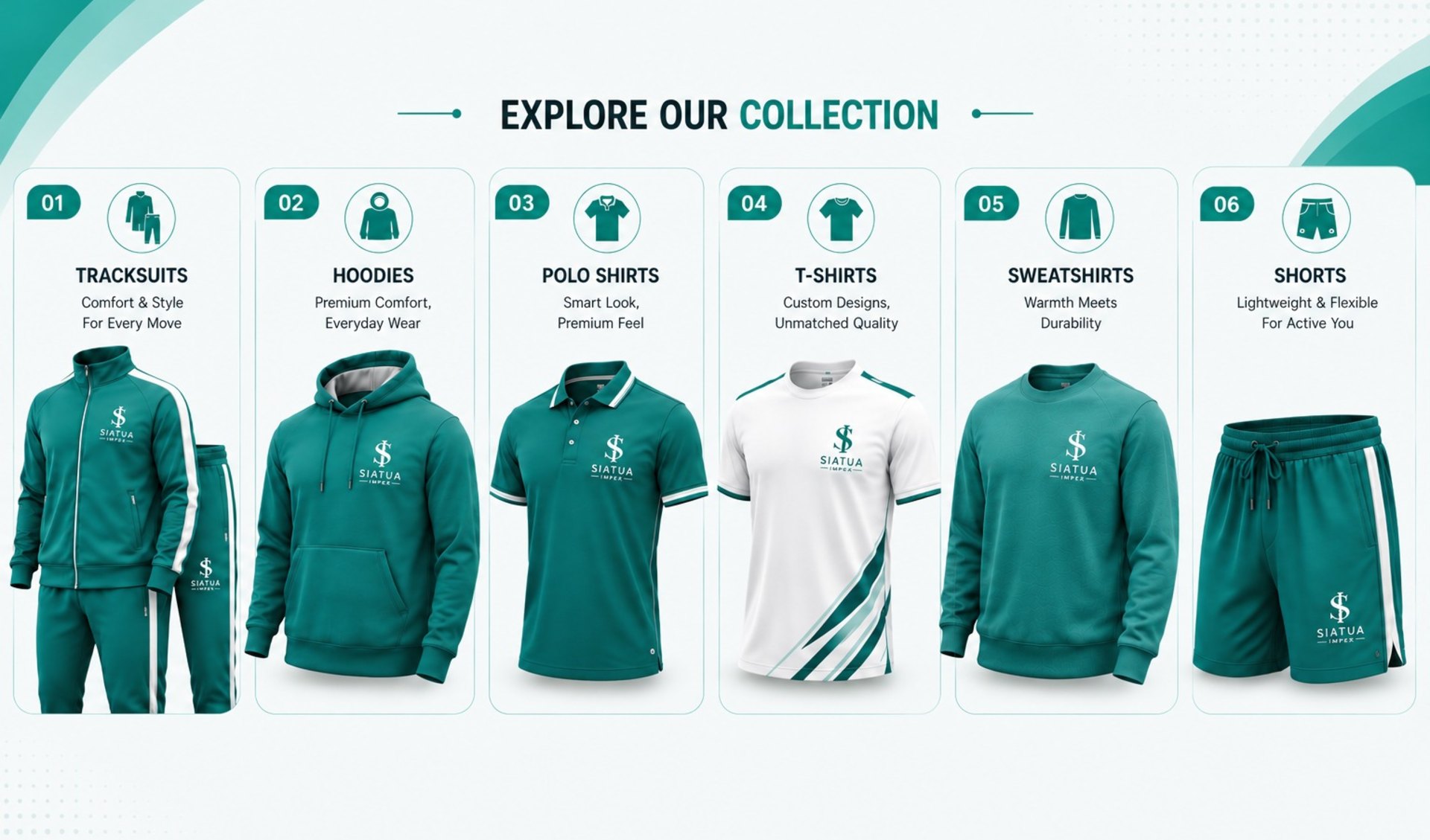 Explore the Siatua Impex collection - tracksuits, hoodies, polo shirts, t-shirts, sweatshirts, shorts
